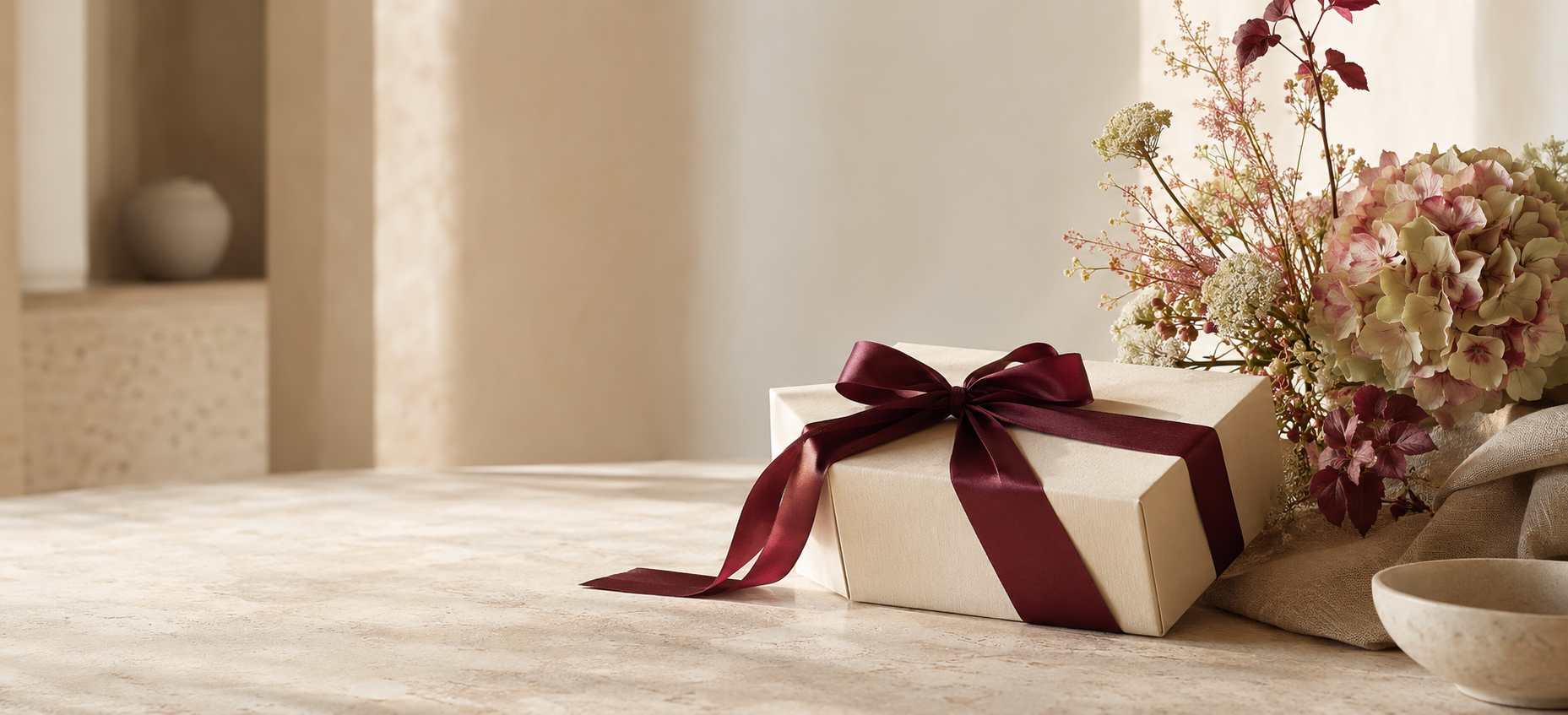 An elegant Liqaa gift in warm natural light